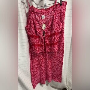 No Boundaries Red and Pink Floral Top & skirt NWT XXL